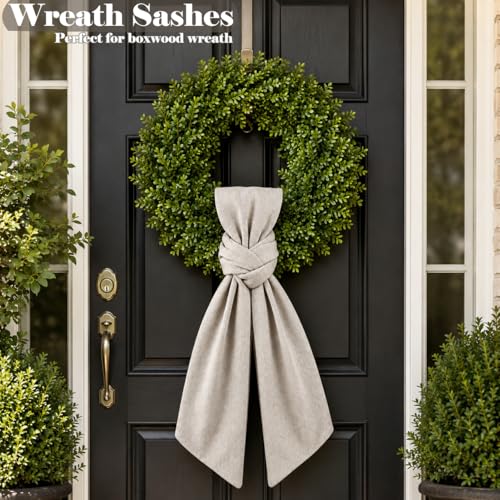 Linen Wreath Sash for Front Door - 2 Pack Rustic Burlap Garland Ribbon