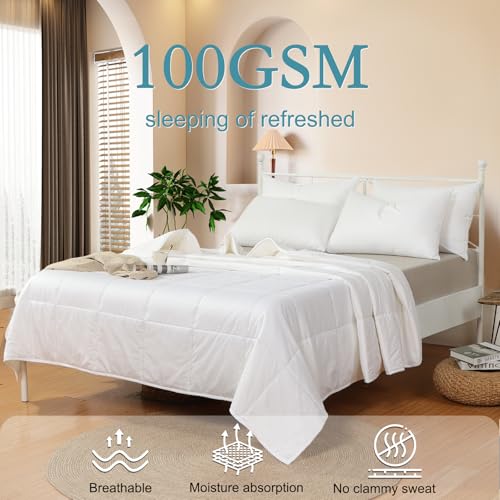 Lightweight Wool Comforter Queen Size - Thin Duvet Insert for Hot Sleepers
