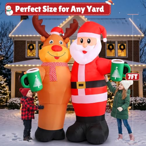 Elegear 7FT Animated Santa & Reindeer Christmas Inflatable - Cheers Version