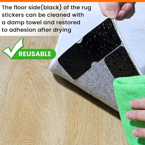 Reusable Non-Slip Rug Grippers - 12 Pack Double-Sided Carpet Tape for Floors