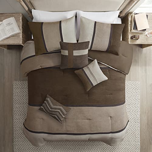 Cozy Faux Suede Striped Queen Comforter Set, 7pc - Lightweight & Machine Washable