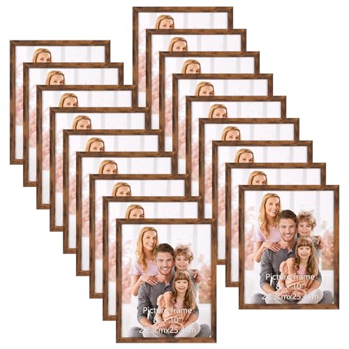 WIFTREY 18-Pack 8x10 Rustic Brown Picture Frames - Wall or Tabletop Bulk Set