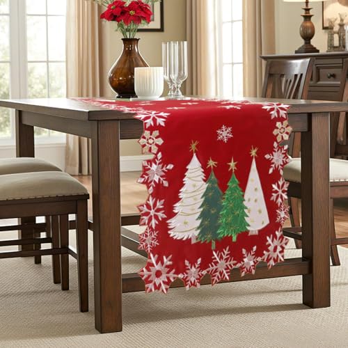 Tenerdy 15in Round Christmas Tree Placemats Set of 4 Embroidered Snowflakes, Red