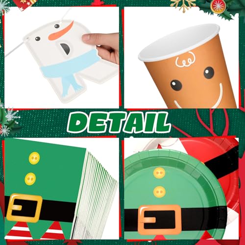 Vesici Christmas Tableware Set - 245 Pcs Disposable Plates Cups Napkins Banner