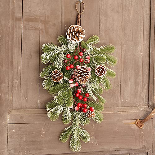 2Pcs Artificial Christmas Teardrop Swag Wreaths with Pinecones & Berries