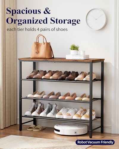 4-Tier Shoe Rack Organizer - 29.5-Inch Wide Entryway Shoe Storage Shelf