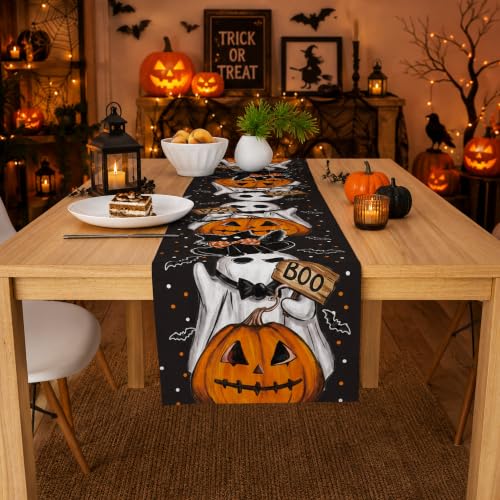 OHOME Boo Halloween Table Runner for Party & Home Decor - Spooky Ghosts & Pumpkins