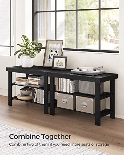 3-Tier Bamboo Shoe Rack Bench - Entryway Storage Organizer, Black