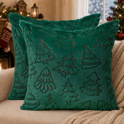 KUYZT Christmas Pillow Covers 18x18 Pack of 2 Green Tree Plush Decor