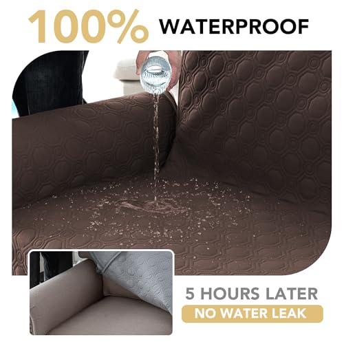 100% Waterproof Recliner Chair Cover with Pocket - Brown, 23"