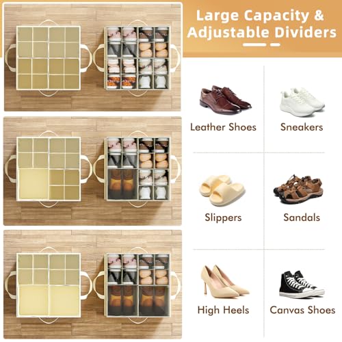 2-Pack Foldable Shoe Storage Box with Adjustable Dividers & Clear Lid