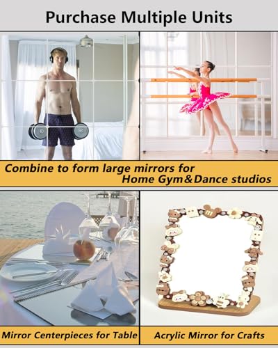 4-Pack 12x12 Inch Unbreakable Mirror Tiles, Peel and Stick Wall Mirrors