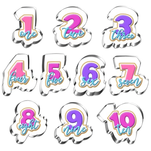 Large Metal Cookie Cutter Set - 10 Assorted Word & Number Shapes, Dishwasher Safe