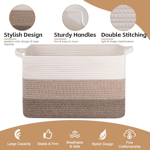 Extra Large Cotton Rope Blanket Basket - 95L Woven Storage Bin for Toys