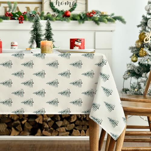 Horaldaily Christmas Tablecloth 60 x 104 Inch Rectangular Green Tree Pattern