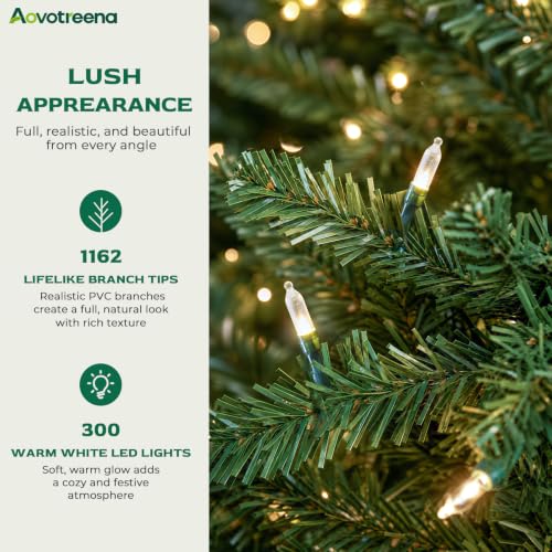 Aovotreena 6FT Pre-Lit Christmas Tree with 300 Warm White Lights (Warm White) 46in Dia