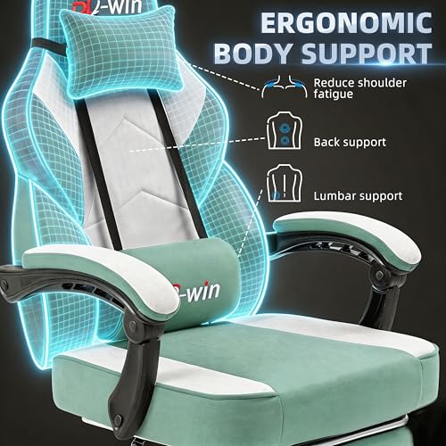 Ergonomic Fabric Gaming Chair with Massage Lumbar Support and Footrest
