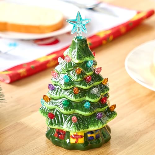 Joiedomi 7-Inch Ceramic Mini Christmas Tree with Multicolored Lights and Gift Box