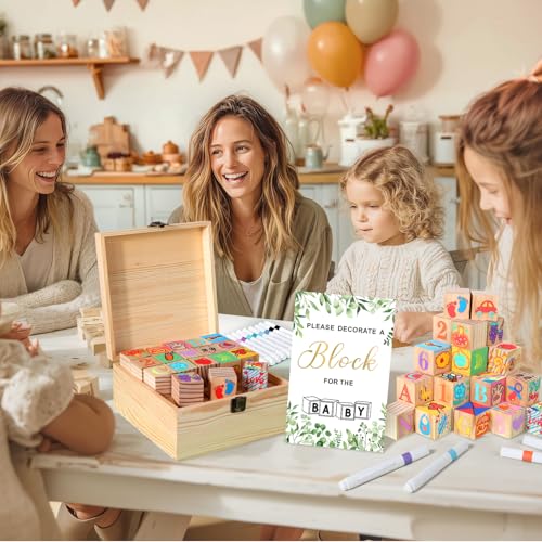 Baby Shower Guestbook Block Game Set with 50 Wooden Blocks & Markers