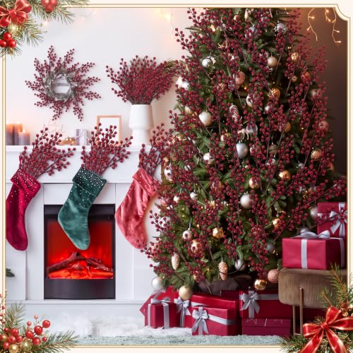 Norme Matte Burgundy 12 Pcs Christmas Berry Picks 16" Glitter Stems (Variation: Matte Burgundy)