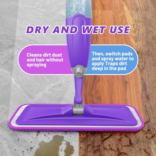 Spray Mop for Hardwood & Tile Floors with 3 Microfiber Pads & Refillable Bottle