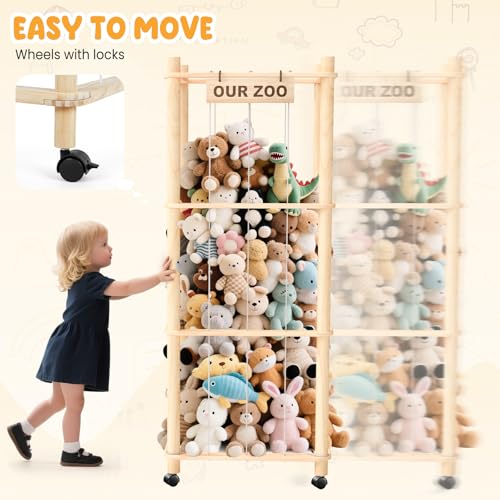 Extra Large Stuffed Animal Zoo Storage Organizer with Wheels - Plush Toy Cage