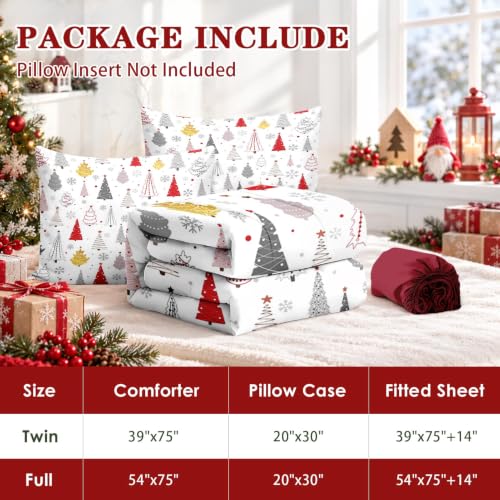 Nesker Christmas Tree Twin Zipper Bedding Set for Kids, 3-Piece All-in-One