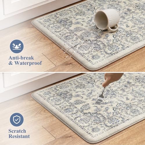 2-Piece Anti-Fatigue Kitchen Mat Set, Cushioned Waterproof Floral Floor Rugs