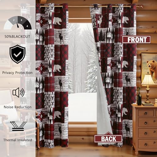 Red Rustic 2-Pane 52W x 96L Blackout Curtain Panels, Tritard