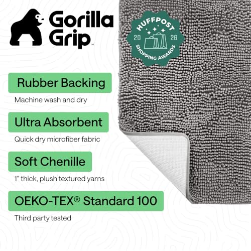 Gorilla Grip Thick Soft Chenille Bath Rug, 24x17 Grey Absorbent Mat