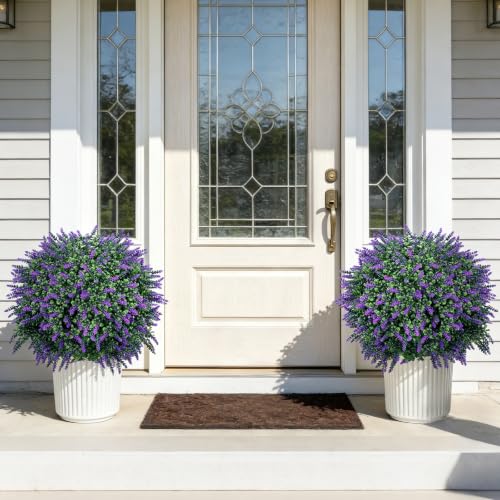 27" Artificial Lavender Topiary Bushes - UV Resistant Outdoor Shrubs, 2 Set