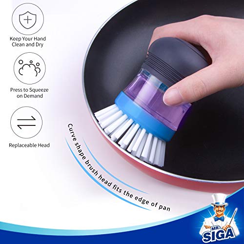 Soap Dispensing Palm Brush with Storage Set - Non-Scratch Dish Scrubber
