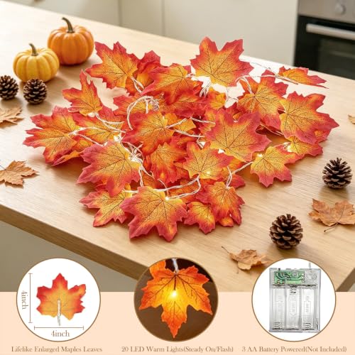 4-Pack Lighted Fall Maple Leaf Garland - 40ft 80 LED Battery Powered Decor