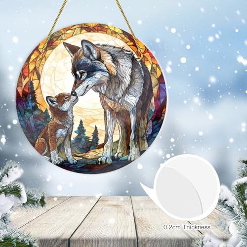 Wolf Cub Shatterproof Acrylic Wall Art - 8x8 Inch Stained Glass Decor