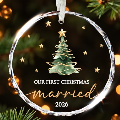 First Christmas Married Ornament 2026 - Bridal Gift, Mr & Mrs, Just Married, Variation: Married 08