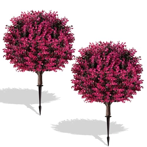 Set of 2 Artificial Eucalyptus Topiary Ball Trees, 18-inch UV Resistant