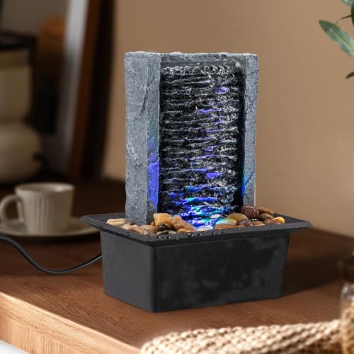 Tabletop Indoor Waterfall Rock Fountain with LED Lights for Home & Office