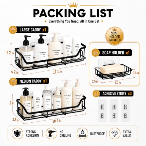 3-Pack Shower Caddy with Soap Holder Adhesive Rustproof No-Drill