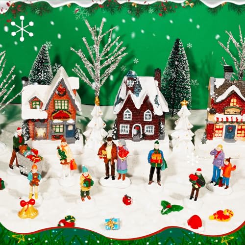 8PCS Christmas Village Figurines Set - Hand Painted Resin Miniature Decor