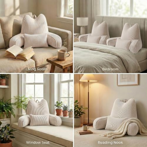 Reading Pillow with Arm Support & Lumbar Cushion - Beige Gray