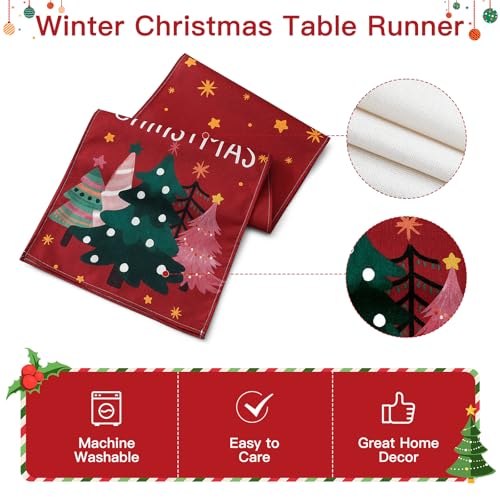 OTOSTAR Christmas Tree Red Table Runner 13x90 Inch Holiday Decor for Home & Parties