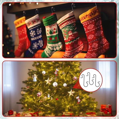 100 Pack Black Metal Christmas Ornament Hooks - Small S-Shaped Hangers