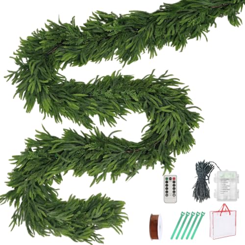 Deckit 15ft Christmas Garland with 100 LED Lights, Real-Touch PE Norfolk Pine & Cedar