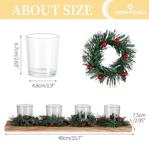 Rustic Christmas Candle Holder Centerpiece - 4 Tealight Holders on Wooden Tray