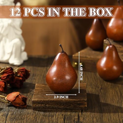 12 Pcs Artificial Brown Pears - Lifelike Decorative Fruit for Home & Photography