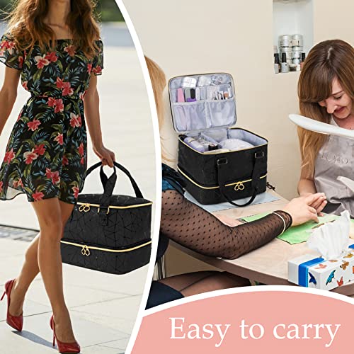 Uross Large Black Nail Polish Organizer Bag Holds 42 Bottles & Lamp
