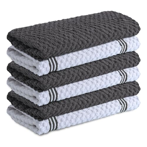 100% Cotton Kitchen Towels 6-Pack - 15x25 Absorbent Tea & Dish Towels