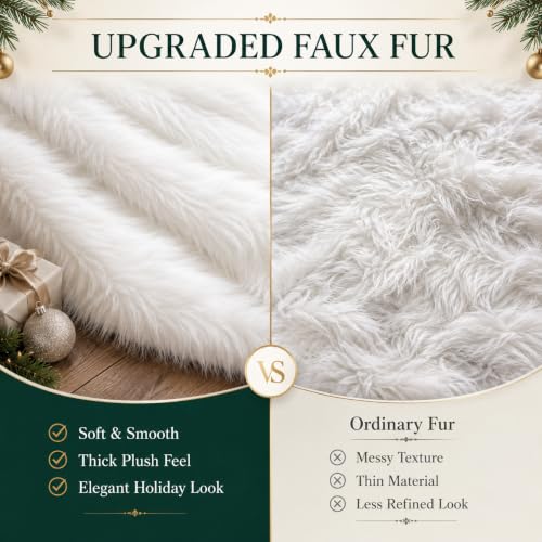 AISENO 36 Inch White Faux Fur Christmas Tree Skirt - Plush Tree Decorations