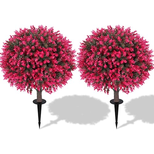 24-Inch Artificial Eucalyptus Topiary Ball Trees, UV Resistant Set of 2