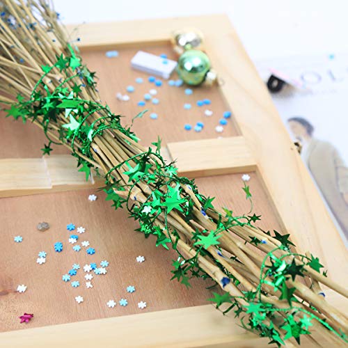 50ft Green Star Tinsel Garland with Wire - Christmas Star Decorations, 2 Pack